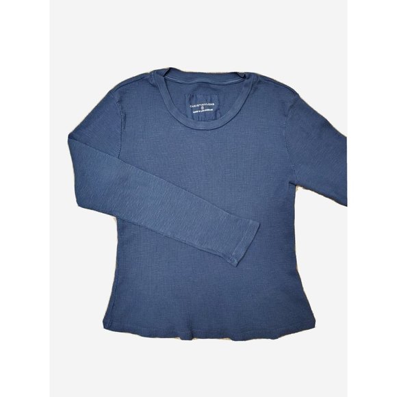Christina Lehr Women's Size 2 Top Navy Waffle Long Sleeve T Shirt Lightweight - Picture 1 of 12